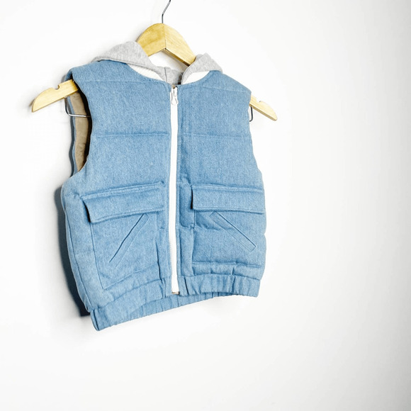 Mickey Mouse & Friends Mini Peace Denim Puffer Vest Disney Hood Kids 120 US 6-7 - Picture 3 of 8